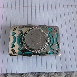 VTG Silver Color Shouthwest Western Kennedy Half Dollar Belt Buckle. "1972".